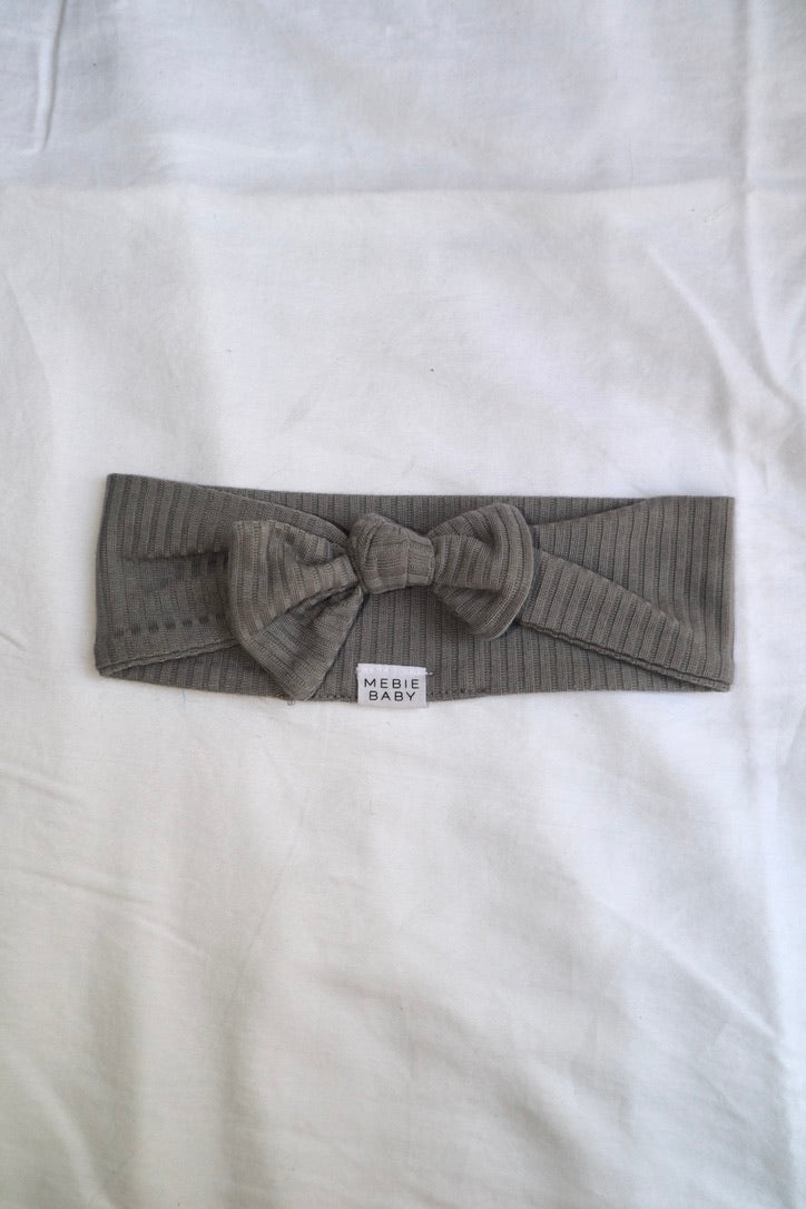 Mebie Baby Ribbed Bow Headband — Light Grey