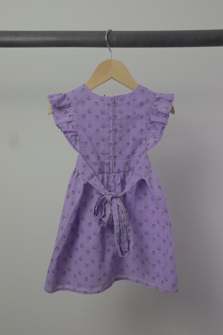 Vintage Handmade Purple Floral Flutter Sleeve Dress — 12M