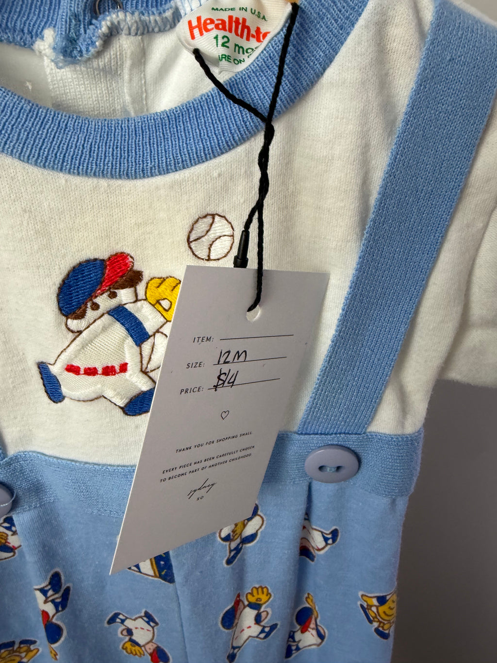 Vintage Health-tex Baseball Player Romper — Faux Suspenders — 12M