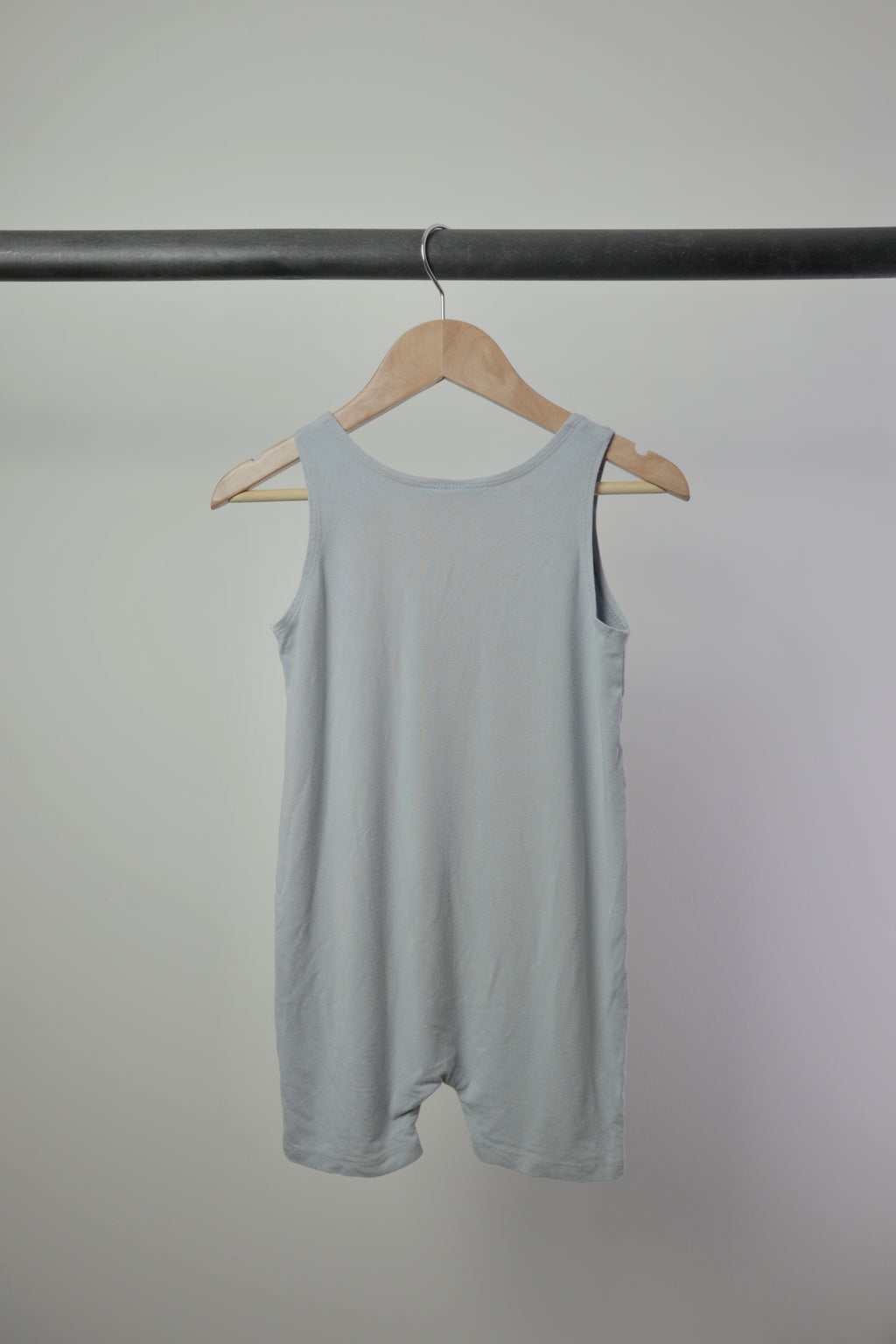 Jax & Lennon Bamboo Henley Shorty Romper — Light Blue Grey — 2/3Y