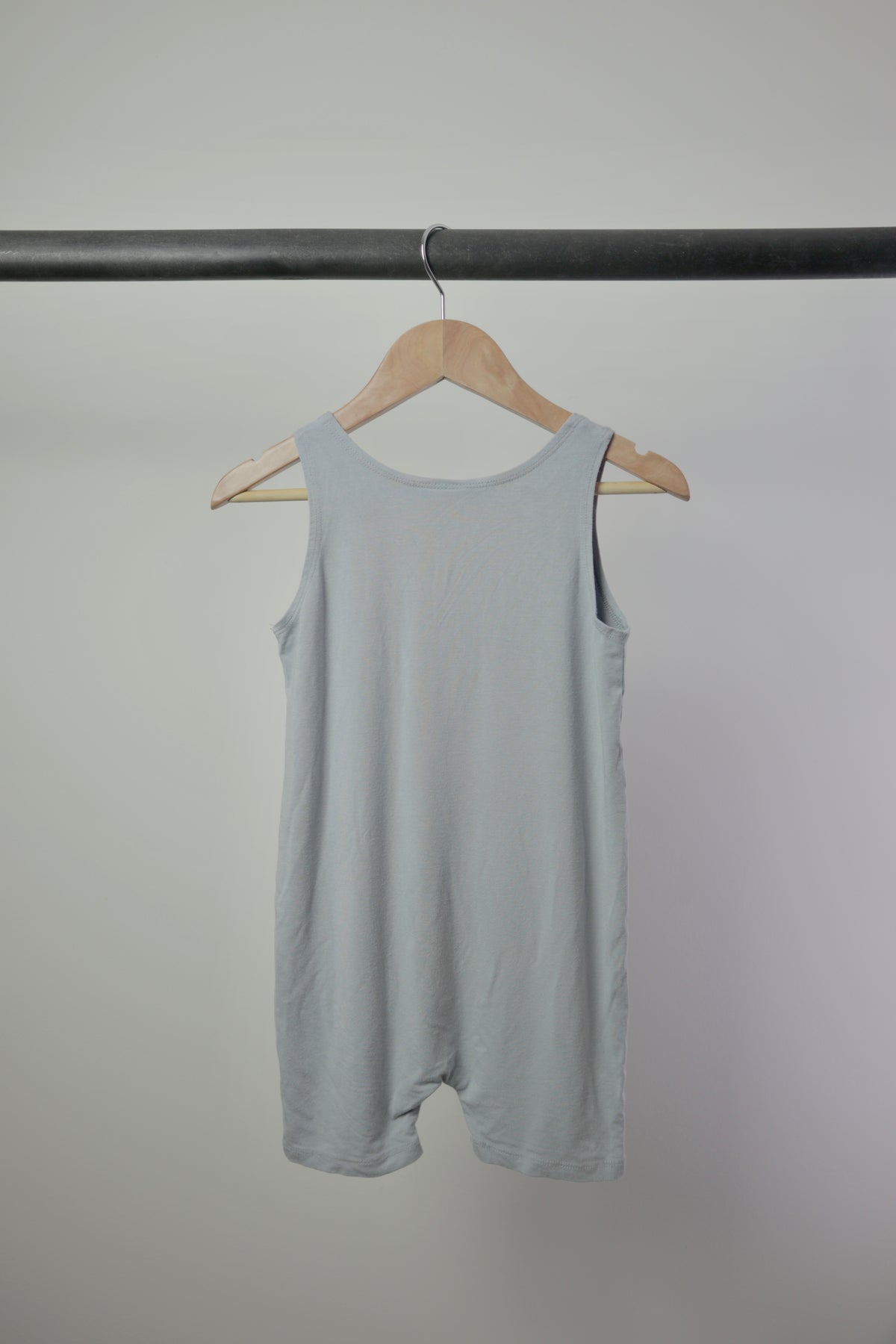 Jax & Lennon Bamboo Henley Shorty Romper — Light Blue Grey — 2/3Y