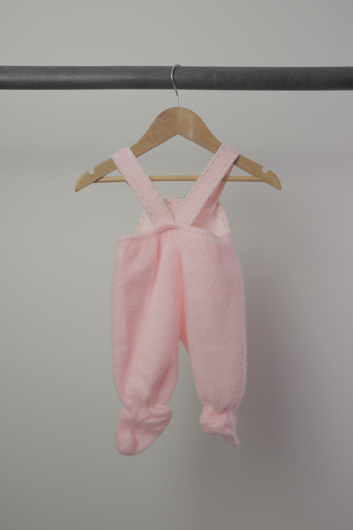 Vintage Pink Fleece Baby 2-Piece Set — Hooded Jacket & Footed Overalls — 0–3M