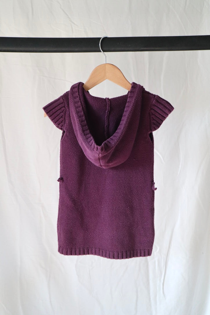 Eagle's Eye Hooded Cable Knit Sweater Vest — Plum — 4T