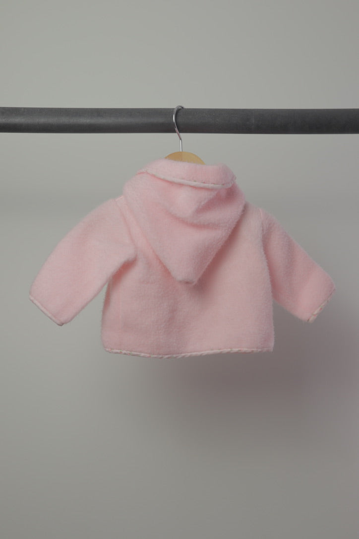 Vintage Pink Fleece Baby 2-Piece Set — Hooded Jacket & Footed Overalls — 0–3M