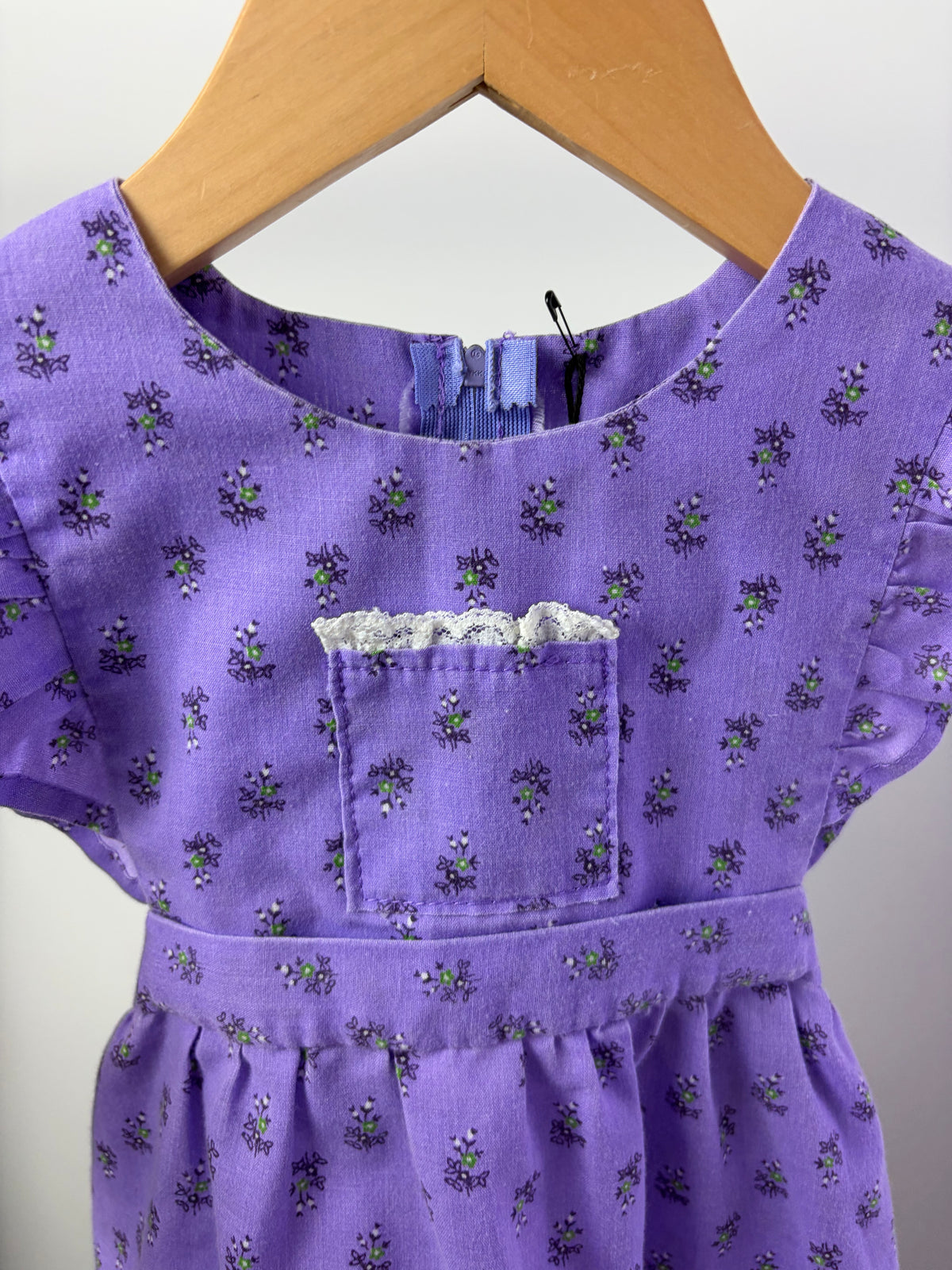Vintage Handmade Purple Floral Flutter Sleeve Dress — 12M