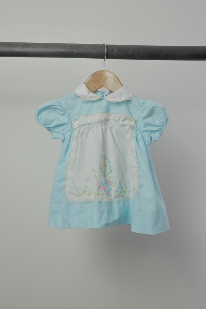 Vintage Embroidered Pinafore Dress — Powder Blue — 12–18M