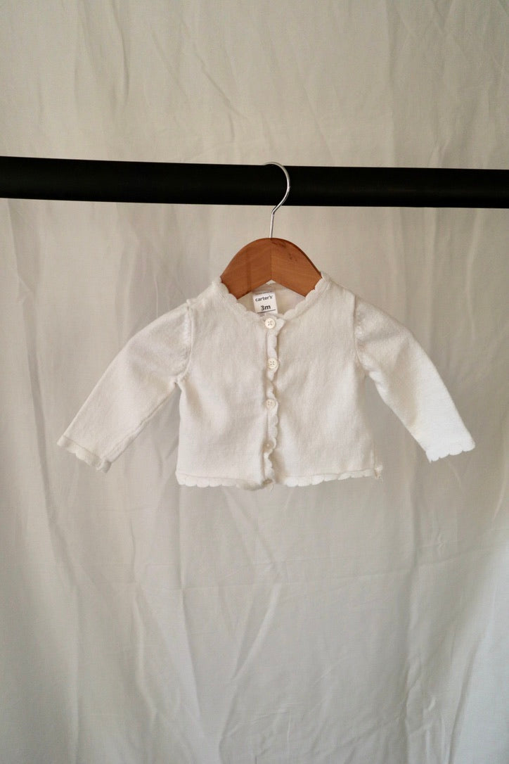 Carter's Scalloped Cotton Cardigan — White — 3M