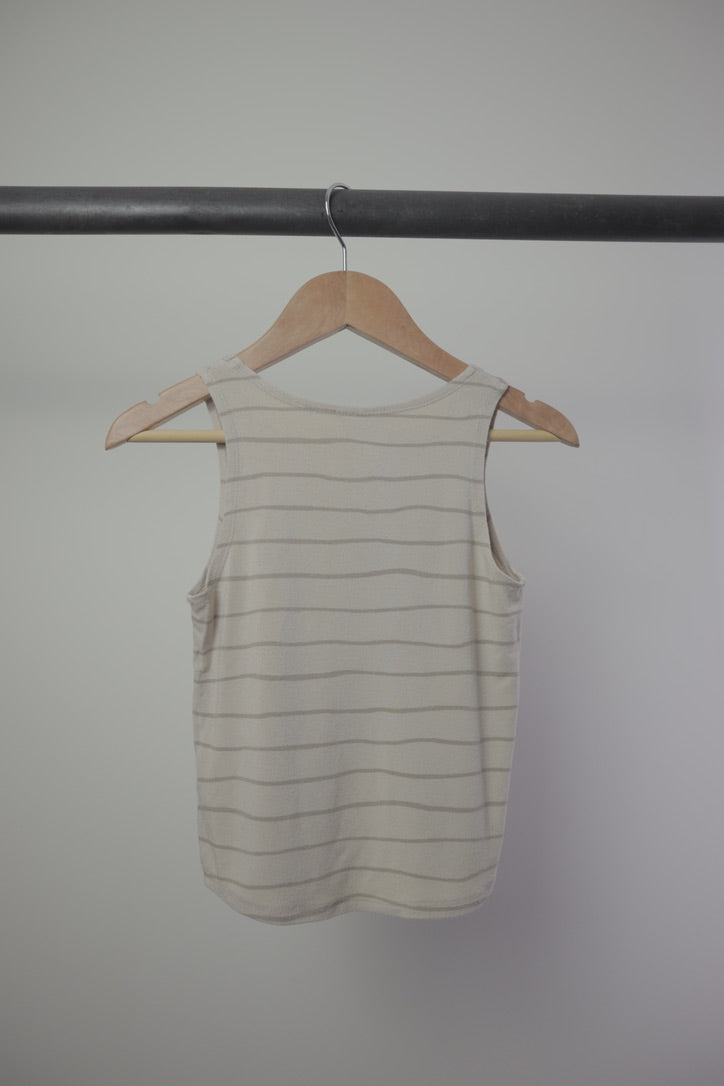 Jax + Lennon — Striped Bamboo Henley Tank — Oatmeal/Taupe — 2/3Y