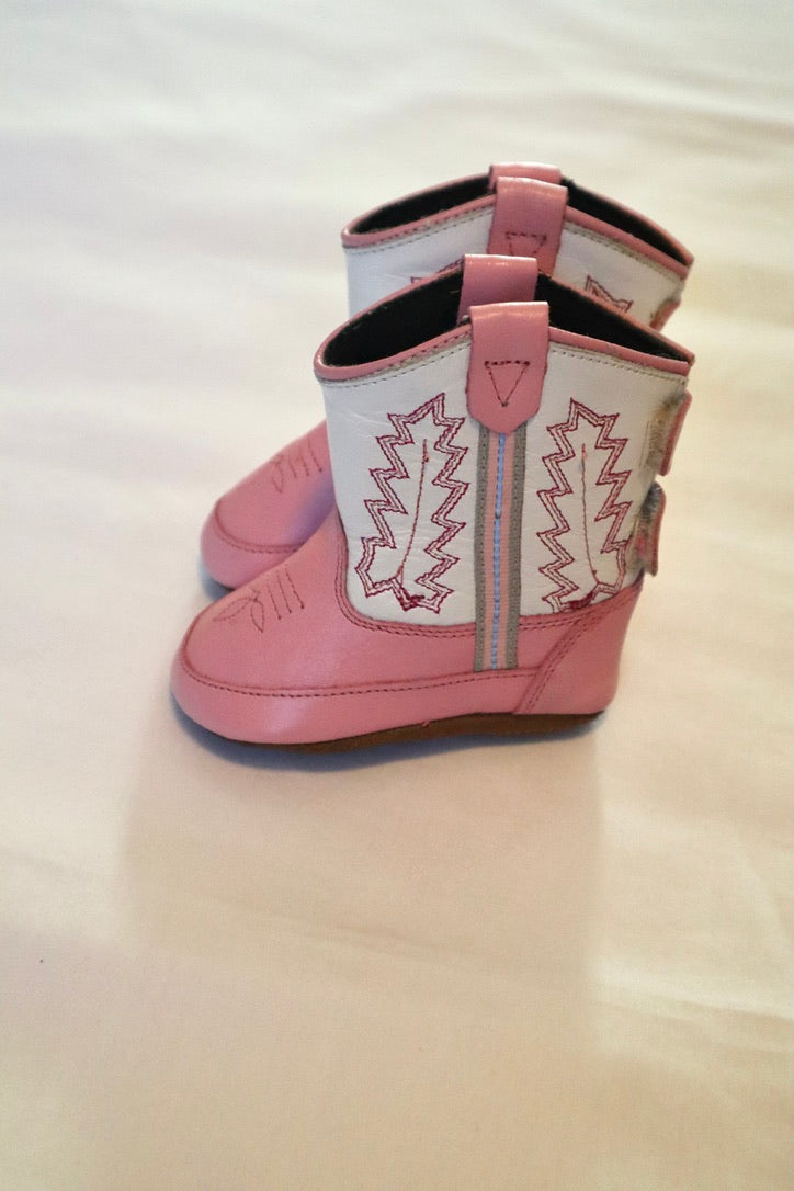 Old West Cowboy Boots — Pink & White — Size 0