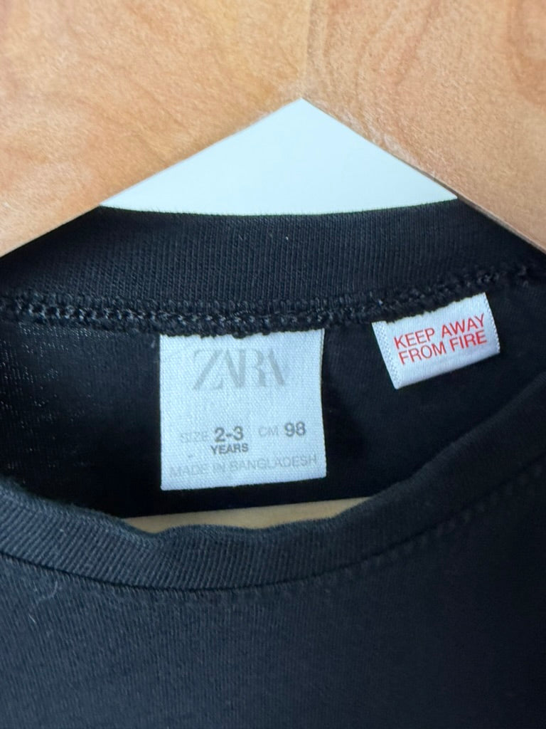 Zara Kids Calm Mood Long Sleeve T-Shirt — Black — 2–3Y