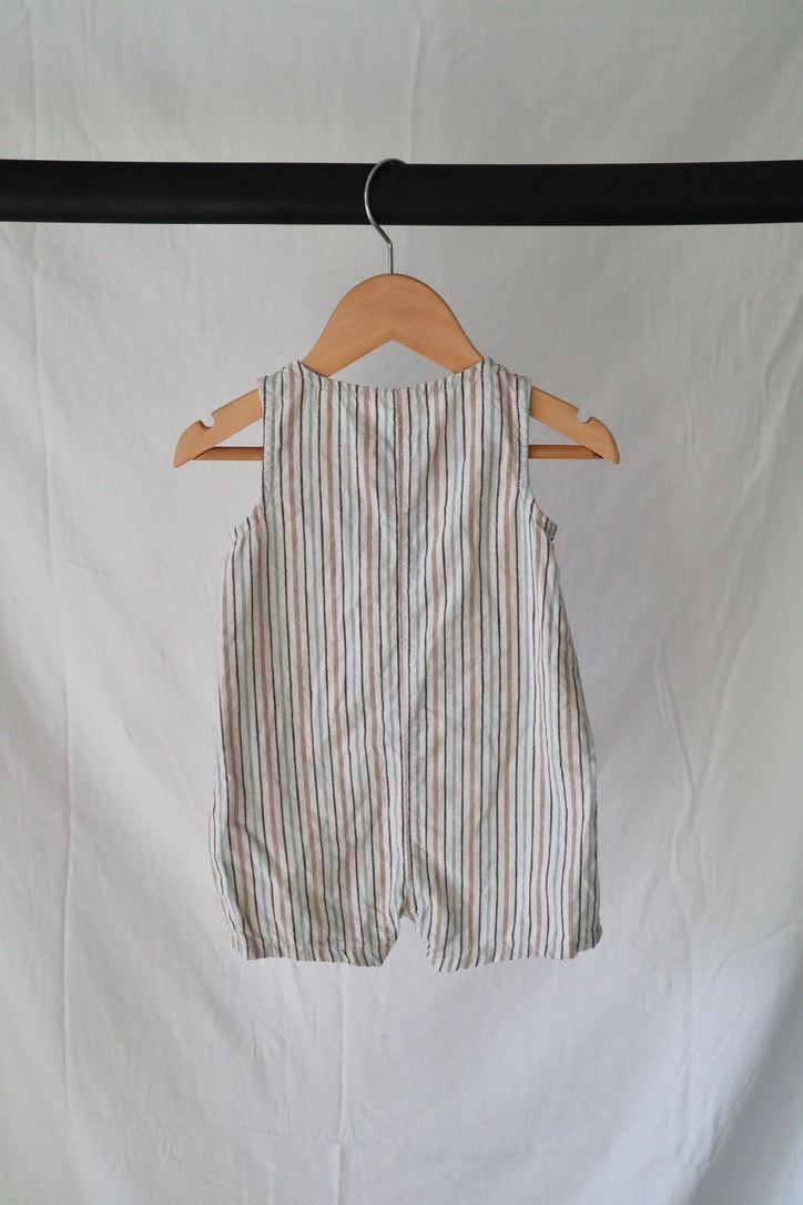 Carter's Linen Blend Striped Romper — Natural — 6–9M