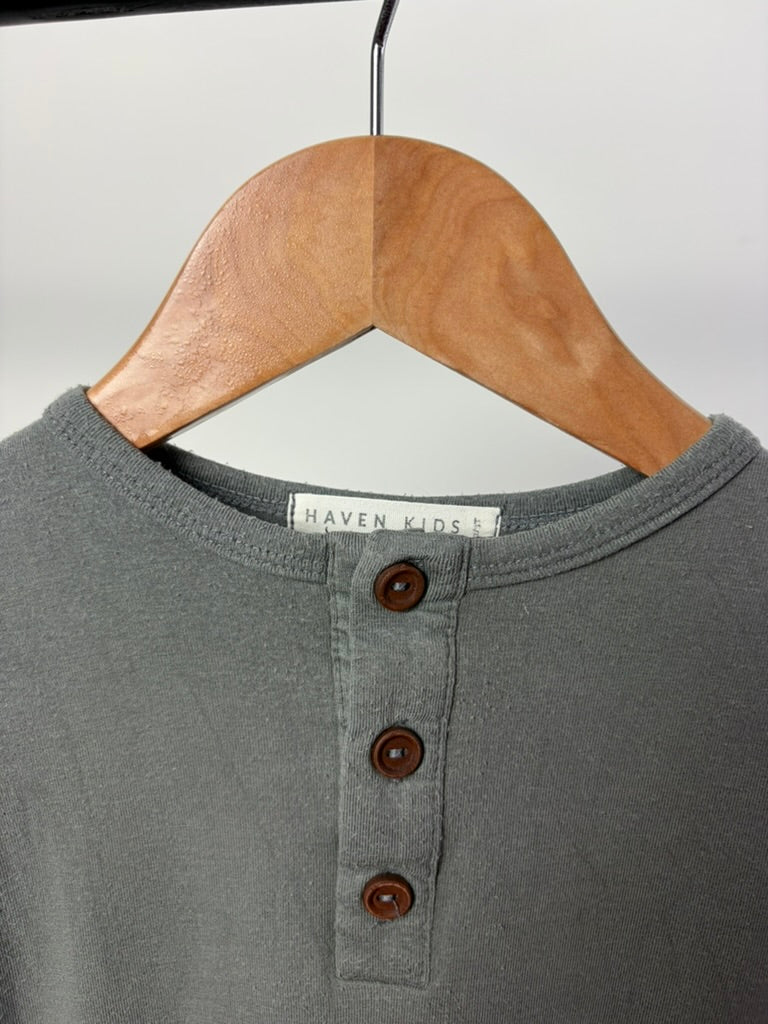 Haven Kids — Bamboo Henley Tee — Muted Sage — 3T