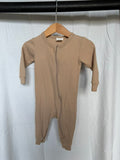 Firsts by Petit Lem Sand Beige Ribbed Bamboo Zippered Footless Romper – 6 Months