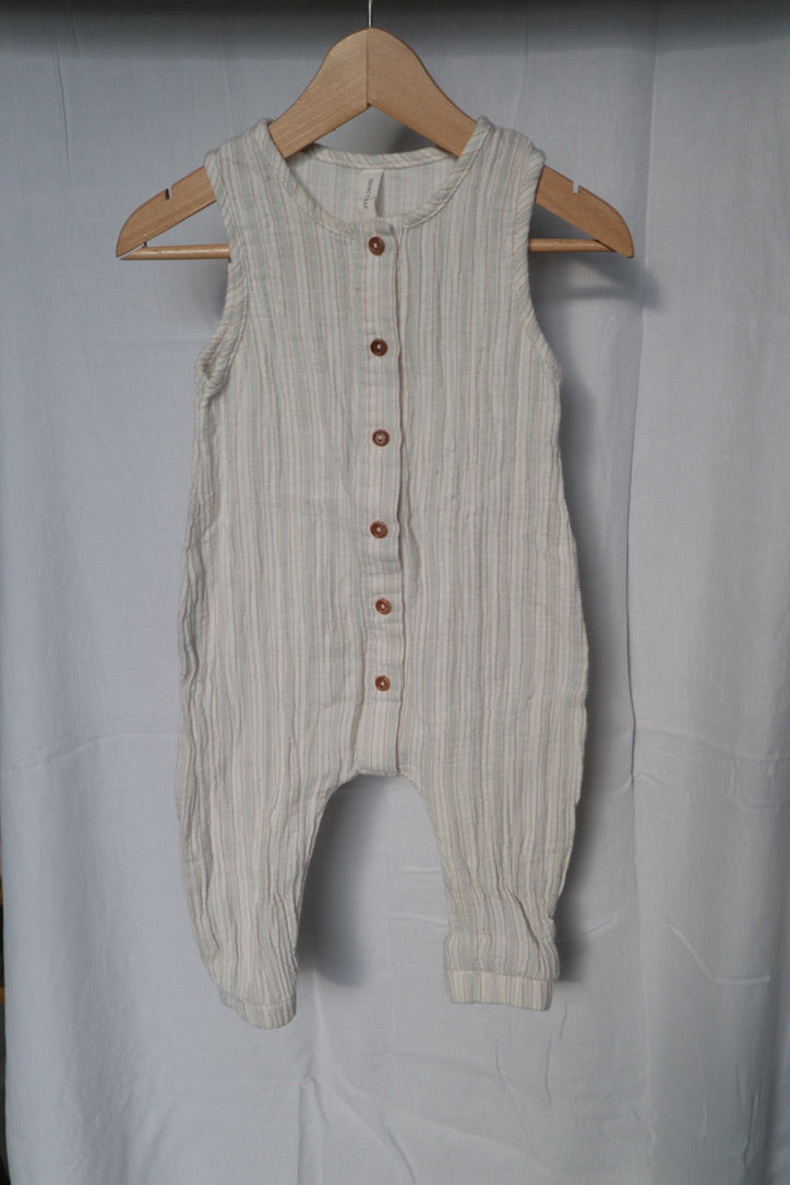 Quincy Mae Organic Woven Jumpsuit Romper | Vintage Stripe | 6-12M