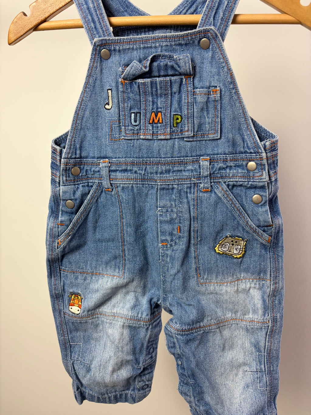 Vintage “Jump” Denim Overalls — Medium Wash — 6–9M