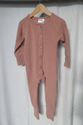 Mebie Baby Dusty Rose Ribbed Long-Sleeve Button Romper – 2T
