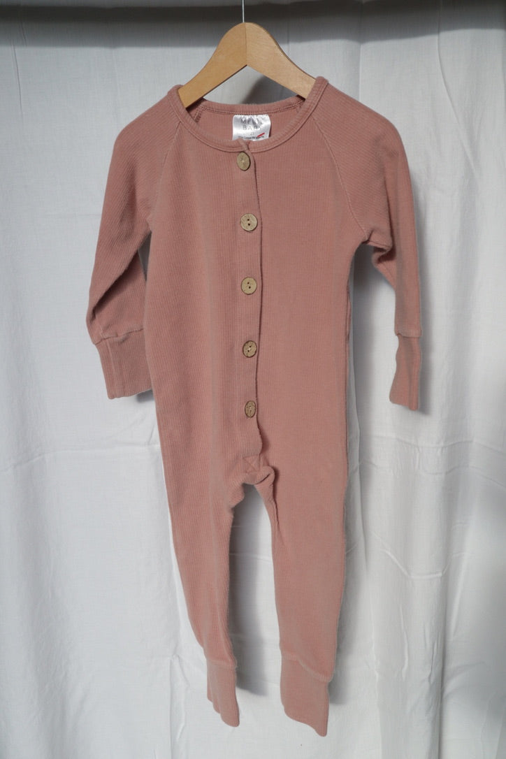Mebie Baby Dusty Rose Ribbed Long-Sleeve Button Romper – 2T