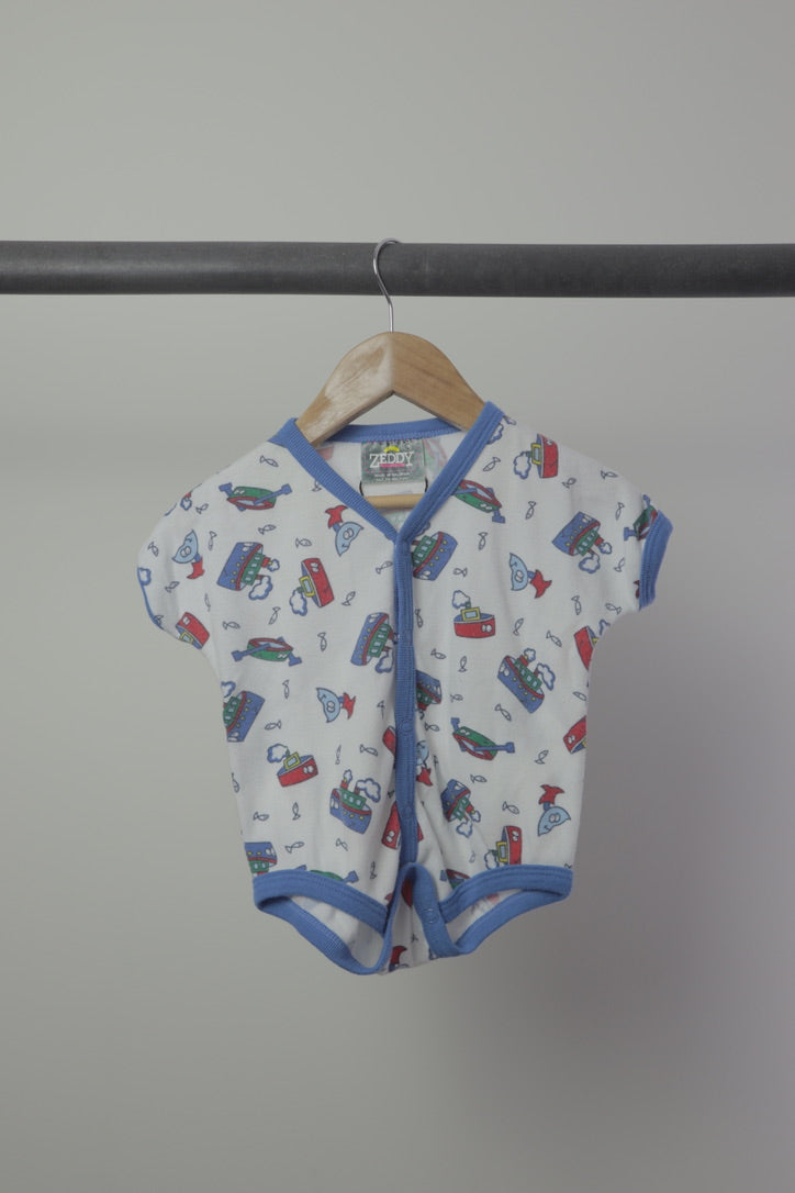 Vintage Zeddy Nautical Romper — Cream/Blue — 12M