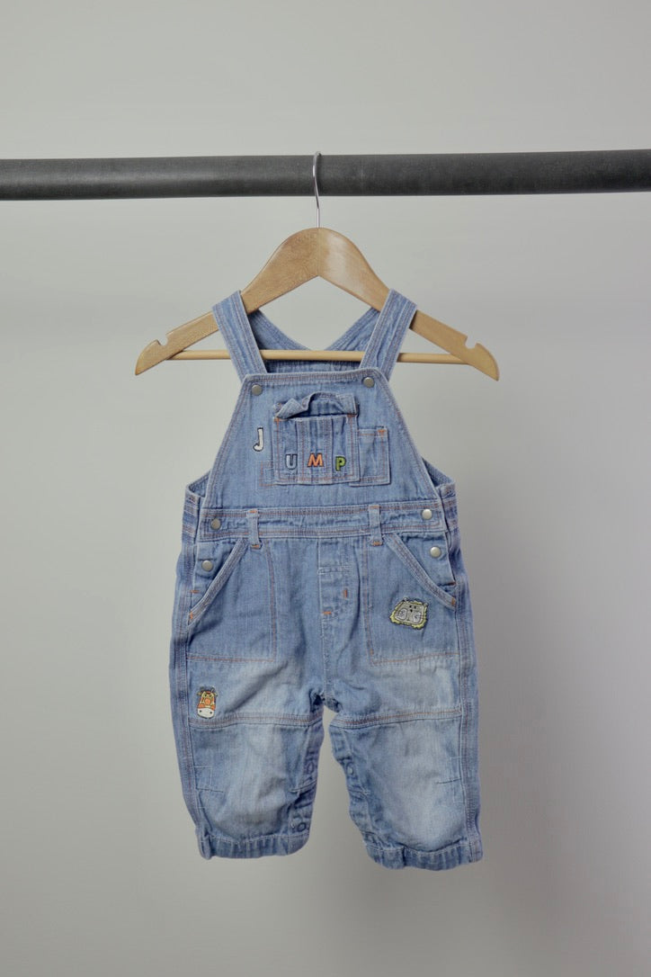 Vintage “Jump” Denim Overalls — Medium Wash — 6–9M