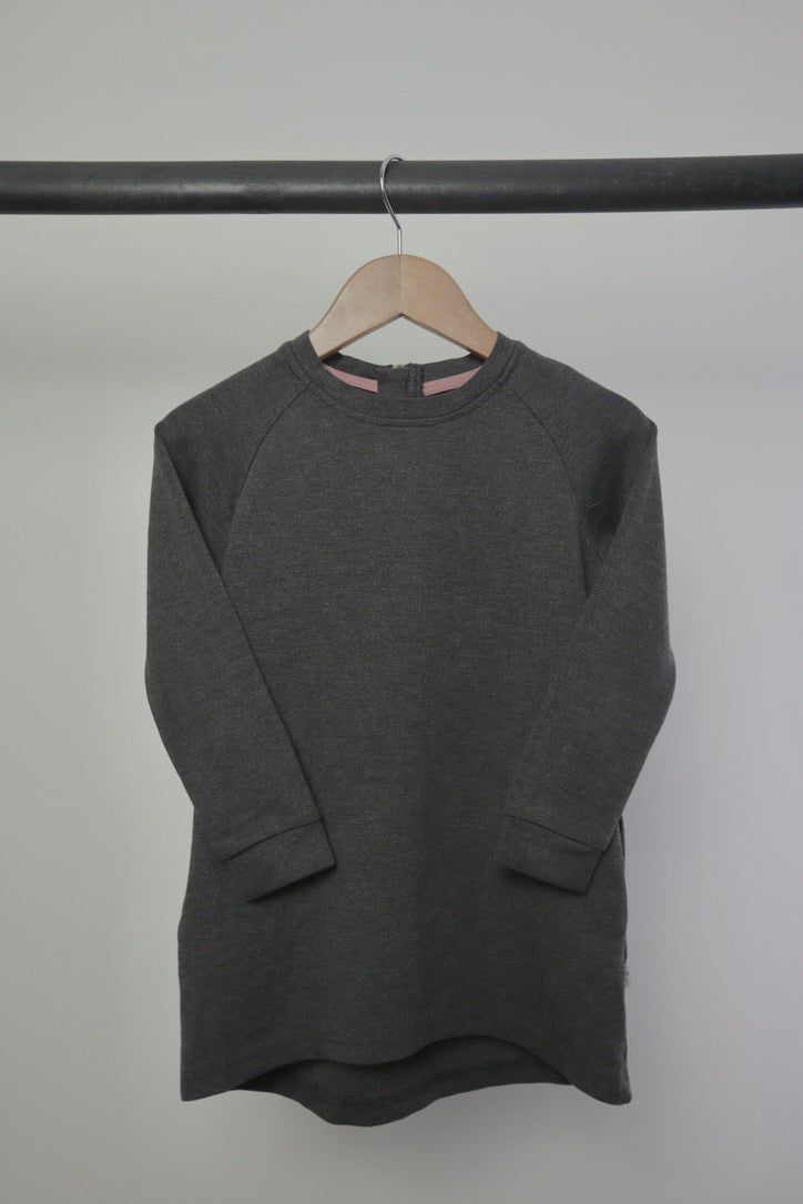 Wheat — Long Sleeve Jersey Dress — Heathered Charcoal — 4Y