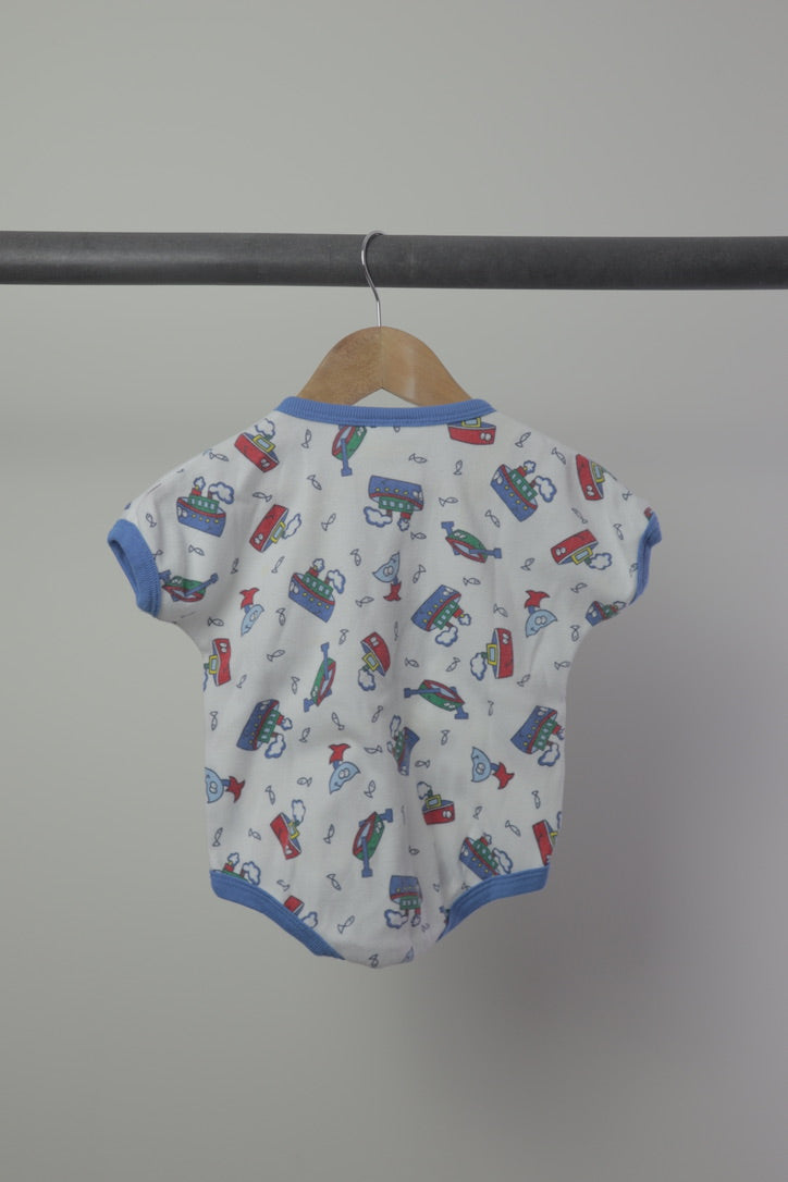 Vintage Zeddy Nautical Romper — Cream/Blue — 12M