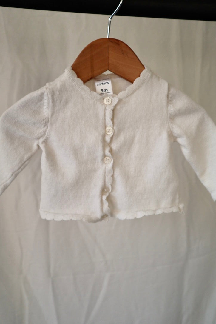 Carter's Scalloped Cotton Cardigan — White — 3M