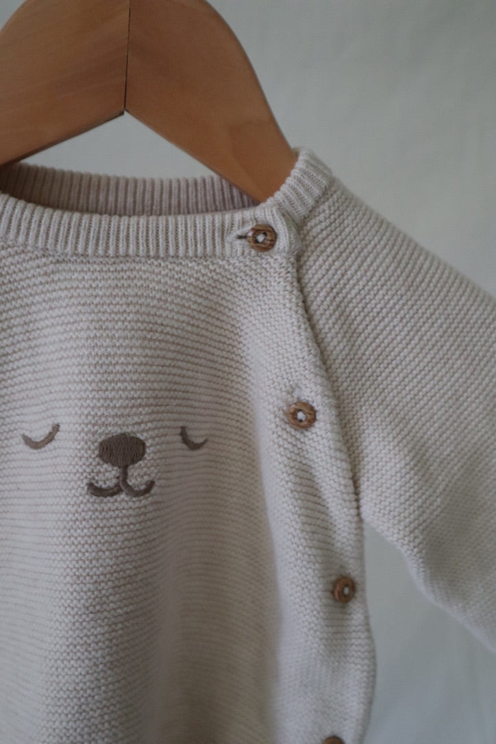 H&M Bear Knit Sweater — Cream — 2–4M