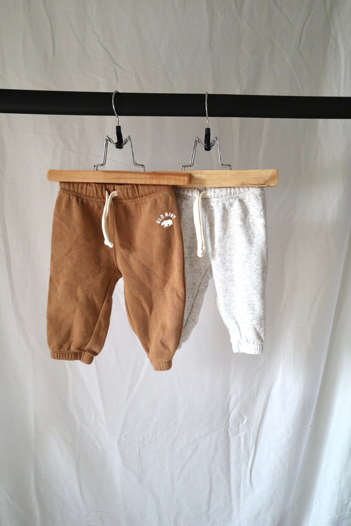 Old Navy Fleece Jogger Set — Camel & Heather Grey — 3–6M