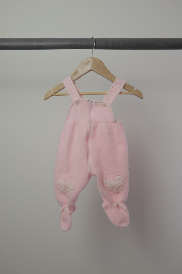 Vintage Pink Fleece Baby 2-Piece Set — Hooded Jacket & Footed Overalls — 0–3M