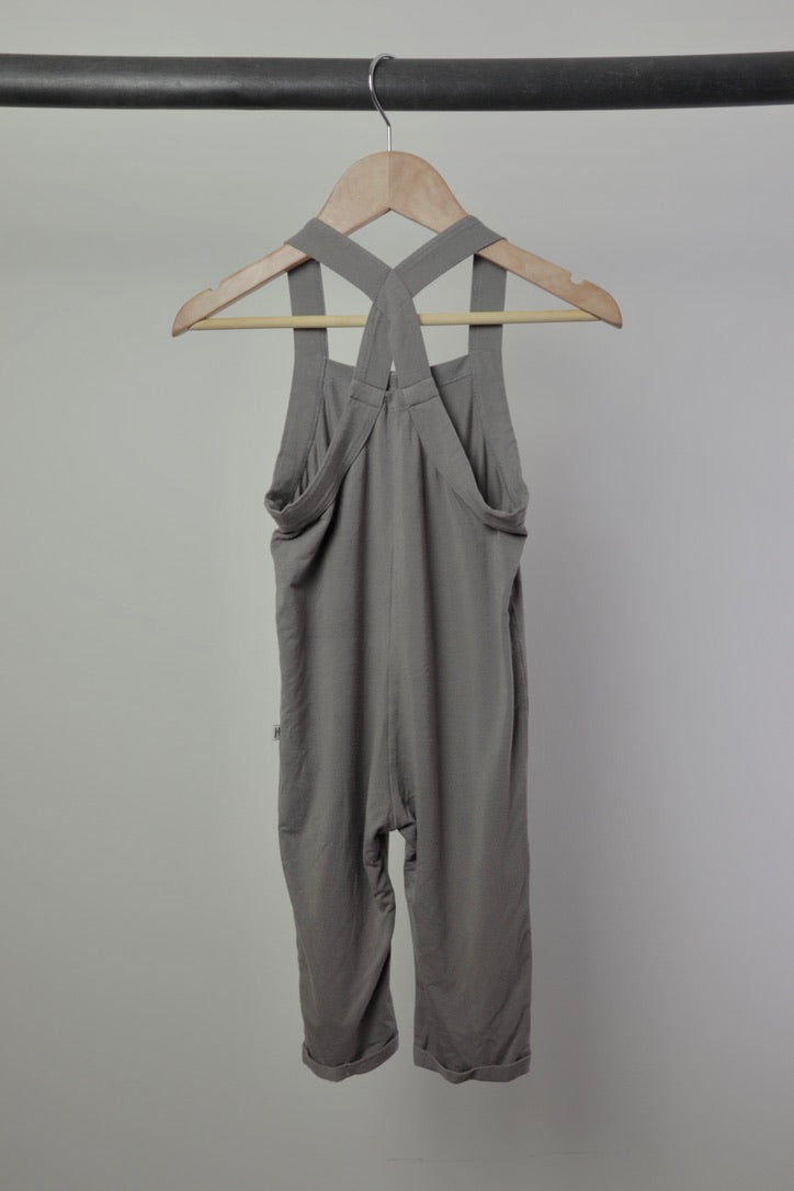 Jax + Lennon Bamboo Cross-Back Overalls — Grey — 2/3Y