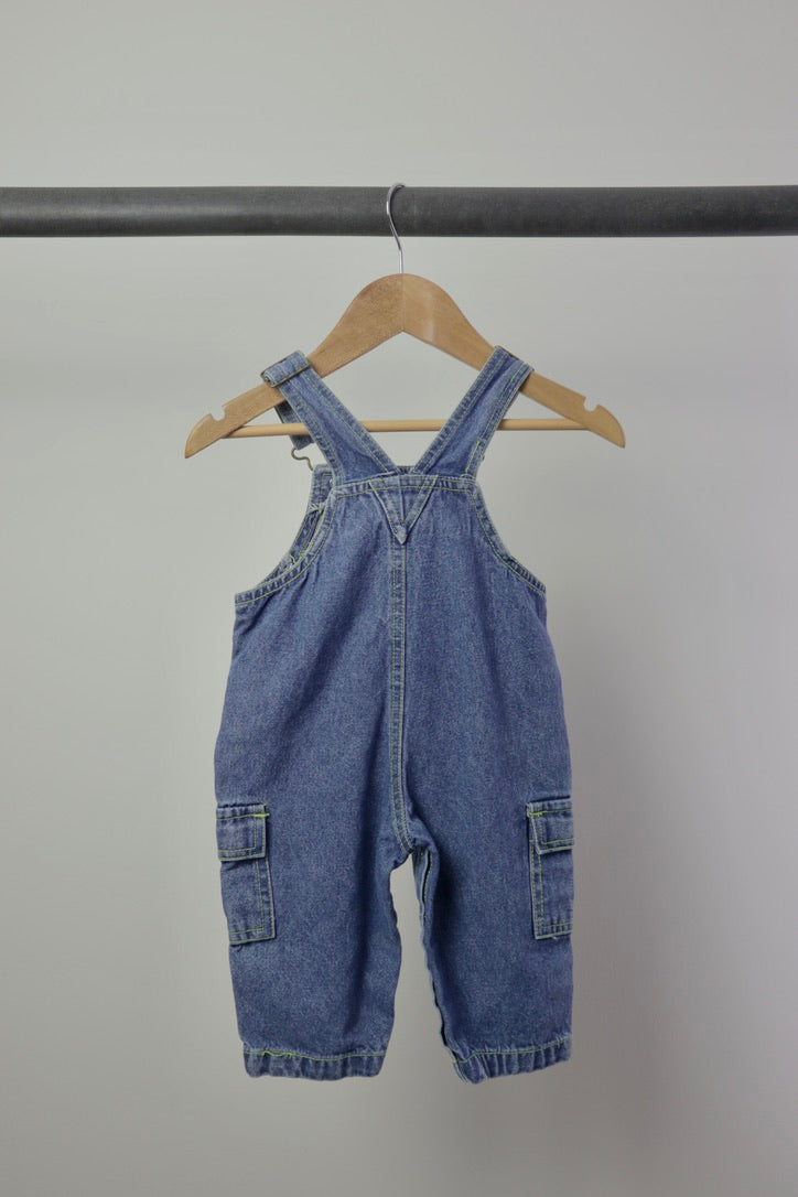 Vintage Airplane Denim Overalls — Medium Wash — 6–9M