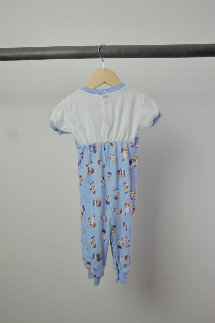 Vintage Health-tex Baseball Player Romper — Faux Suspenders — 12M