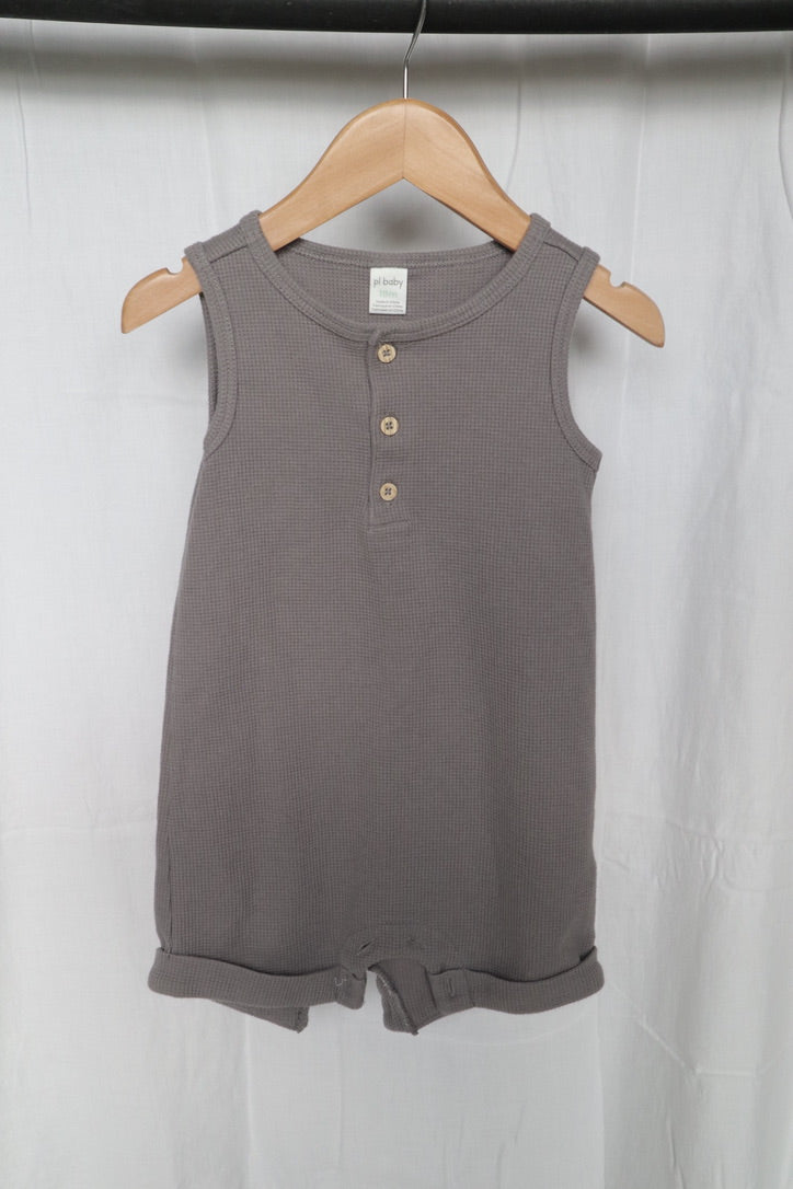 PL Baby by Petit Lem Waffle Knit Sleeveless Romper | Grey | 18M