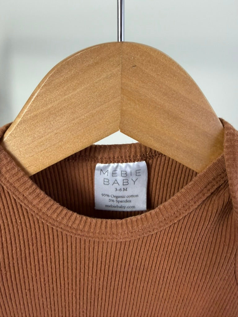 Mebie Baby — Organic Cotton Ribbed Bodysuit — Caramel Brown — 3–6M