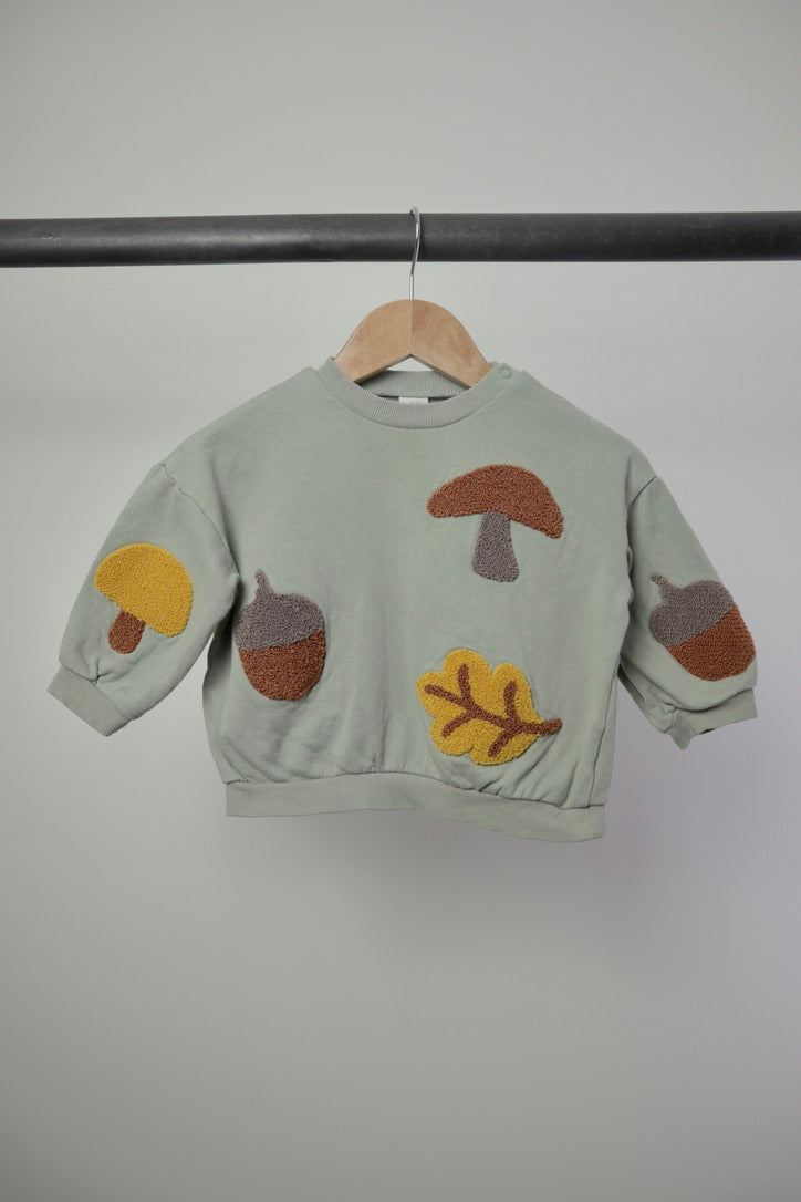 H&M Autumn Appliqué Sweatshirt — Sage Green — 9–12M