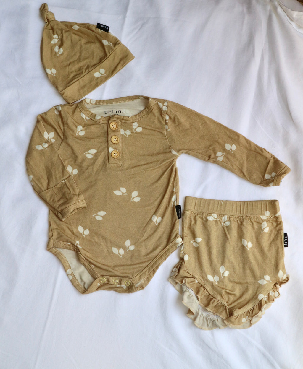 Belan.J — Bamboo Henley Set — Camel Leaf — 3-12 months