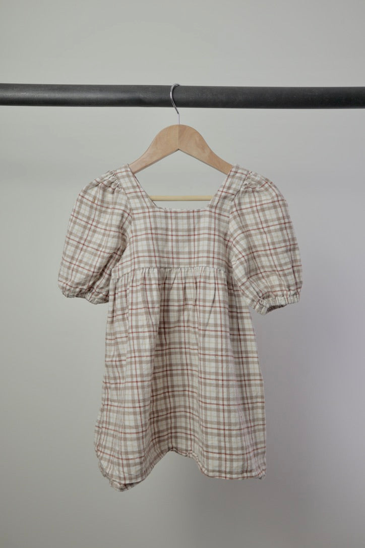 Rylee + Cru Gretta Babydoll Dress — Mocha Plaid — 4/5Y