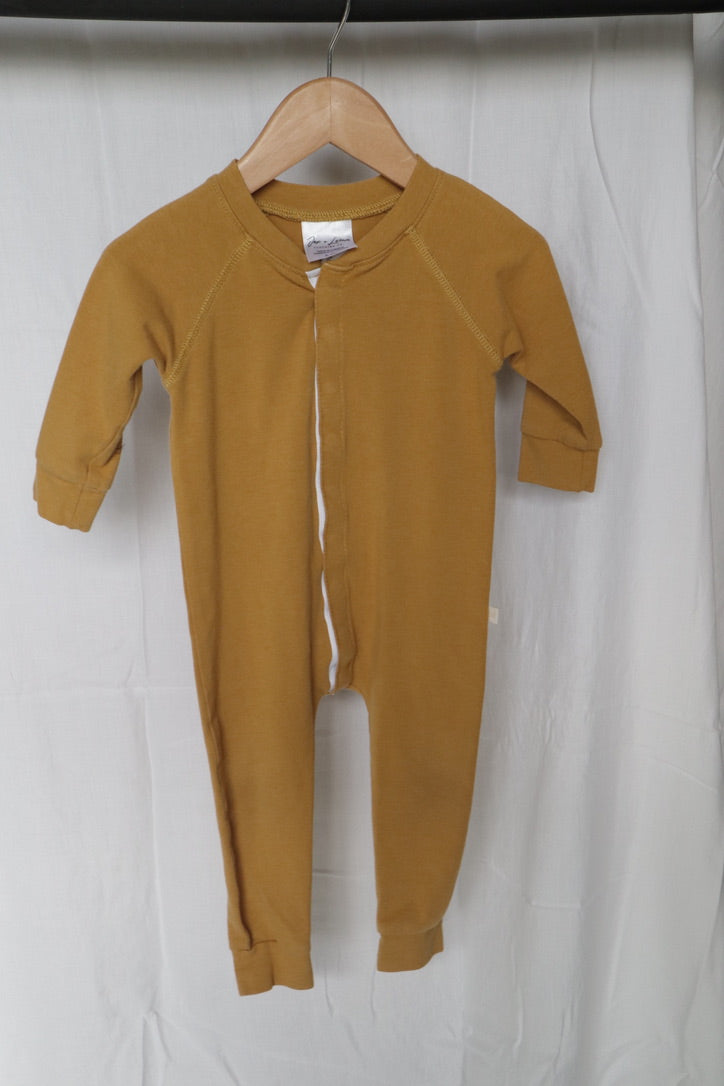 Jax and Lennon Mustard Yellow Bamboo Long-Sleeve Romper – 6 Months