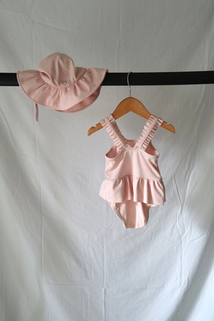 Carter's Ribbed Ruffle One-Piece Swimsuit & Sun Hat Set — Blush — 12M