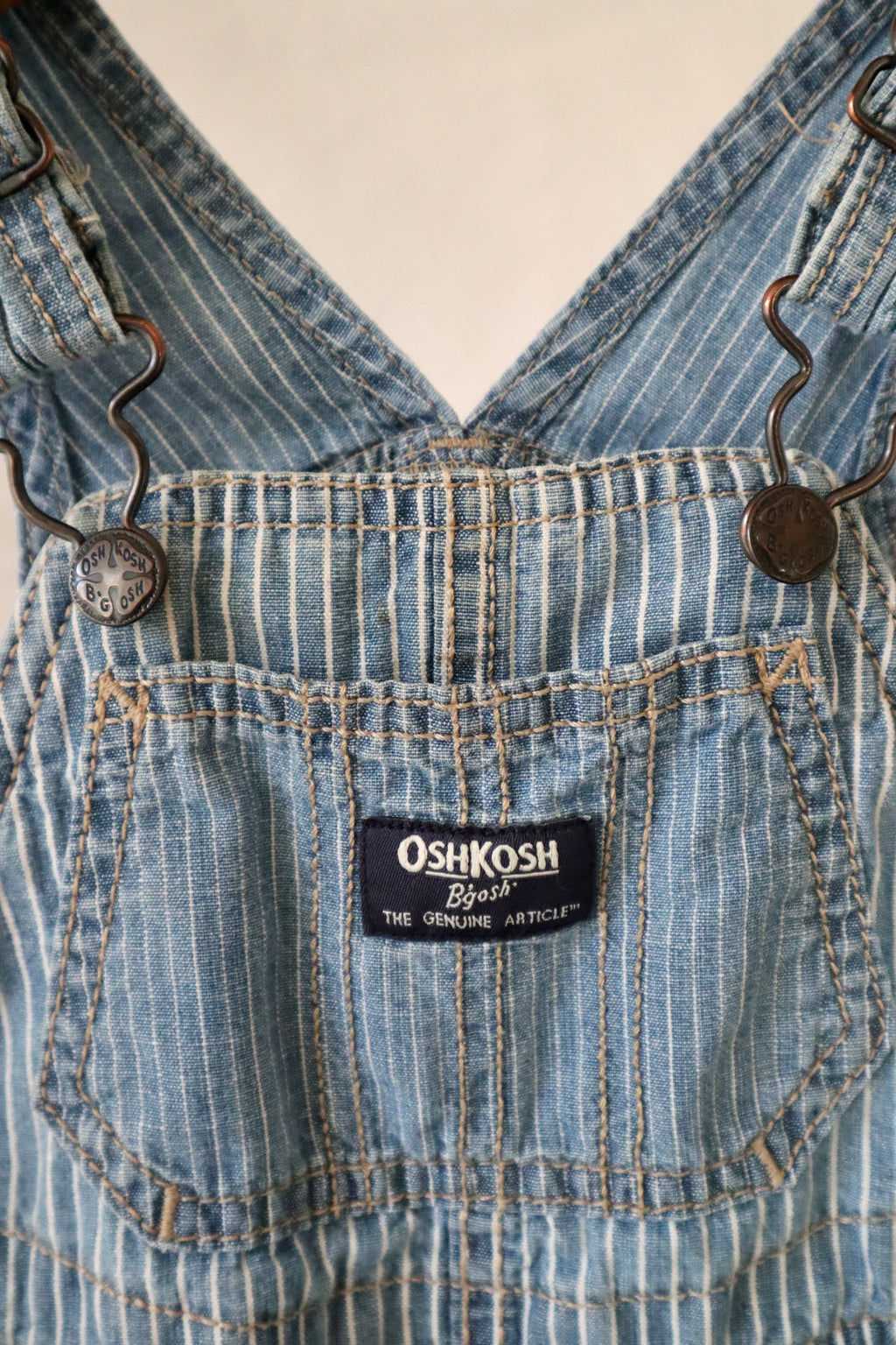 Vintage OshKosh B'gosh Hickory Stripe Short Overalls — 12 Months