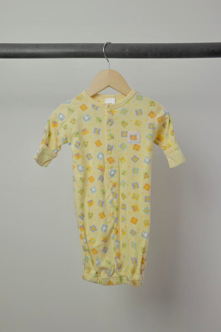 Vintage Kushies Baby Printed Sleeper Gown — Butter Yellow — 0–3M