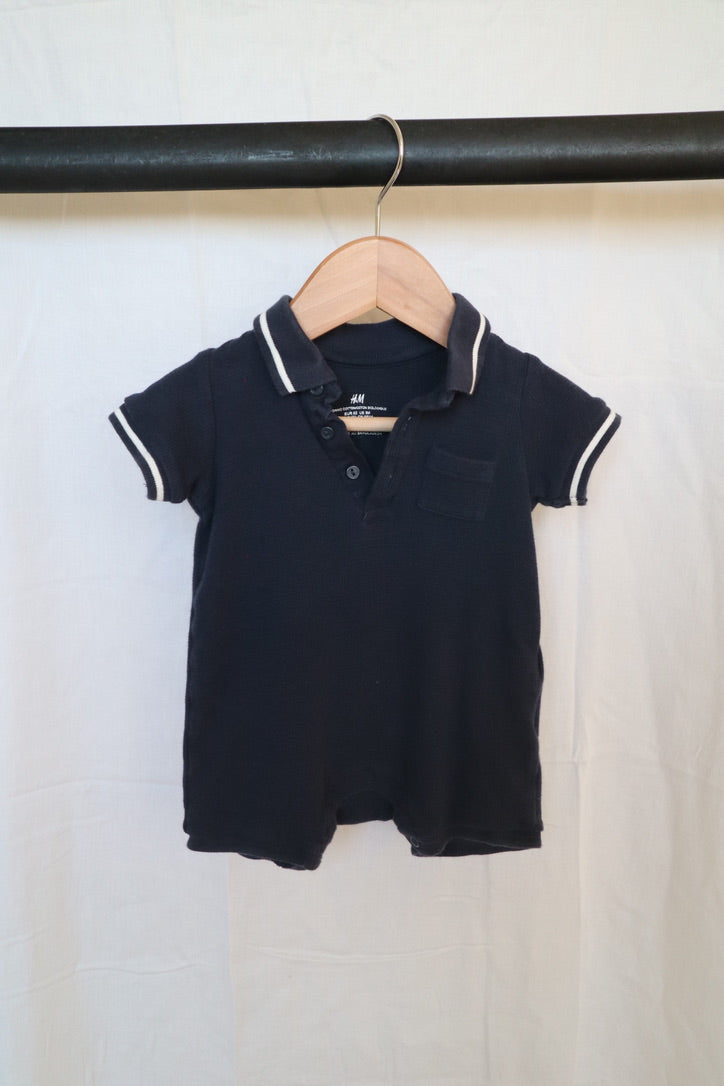 H&M Baby Boy Polo Romper Suit – Navy Blue – 2-4 Months