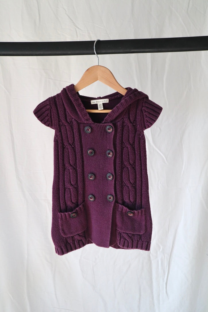 Eagle's Eye Hooded Cable Knit Sweater Vest — Plum — 4T