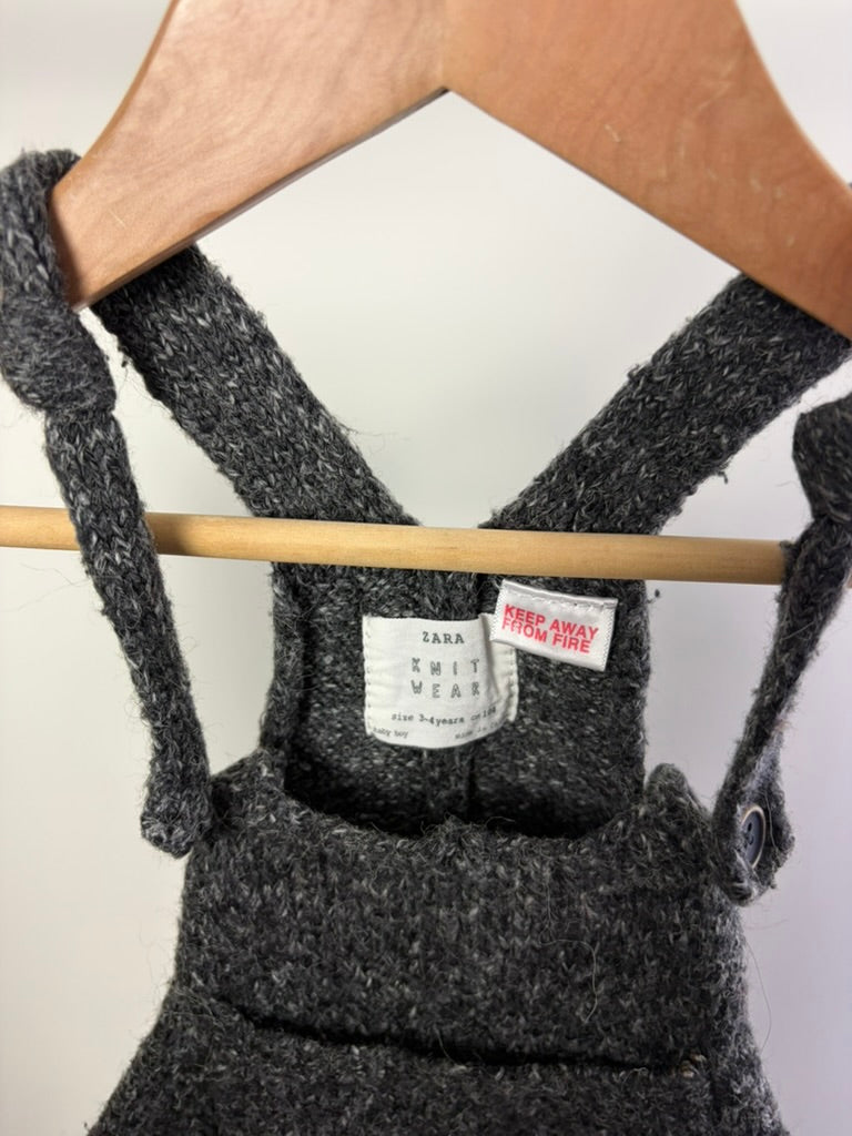 Zara Knitwear — Charcoal Grey Knit Longall Overalls — 3–4Y Years
