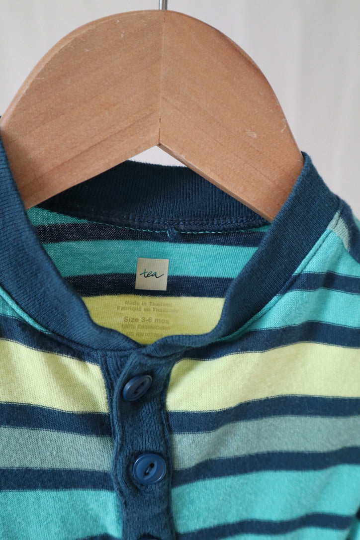 Tea Collection Striped Henley Romper — 3–6M