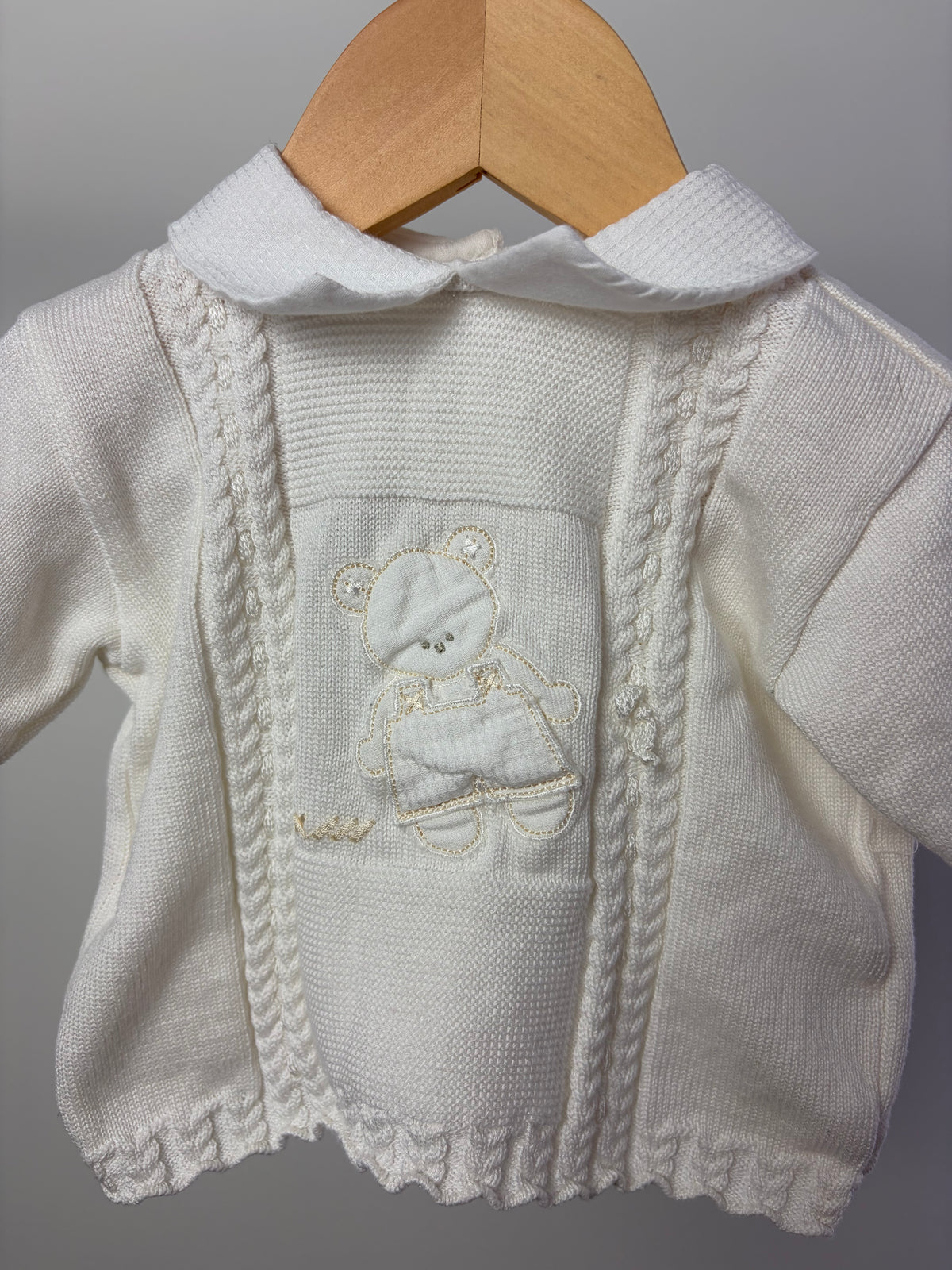 Vintage Italy Made Stella Teddy Bear Knit Sweater — Ivory/Cream — 9M
