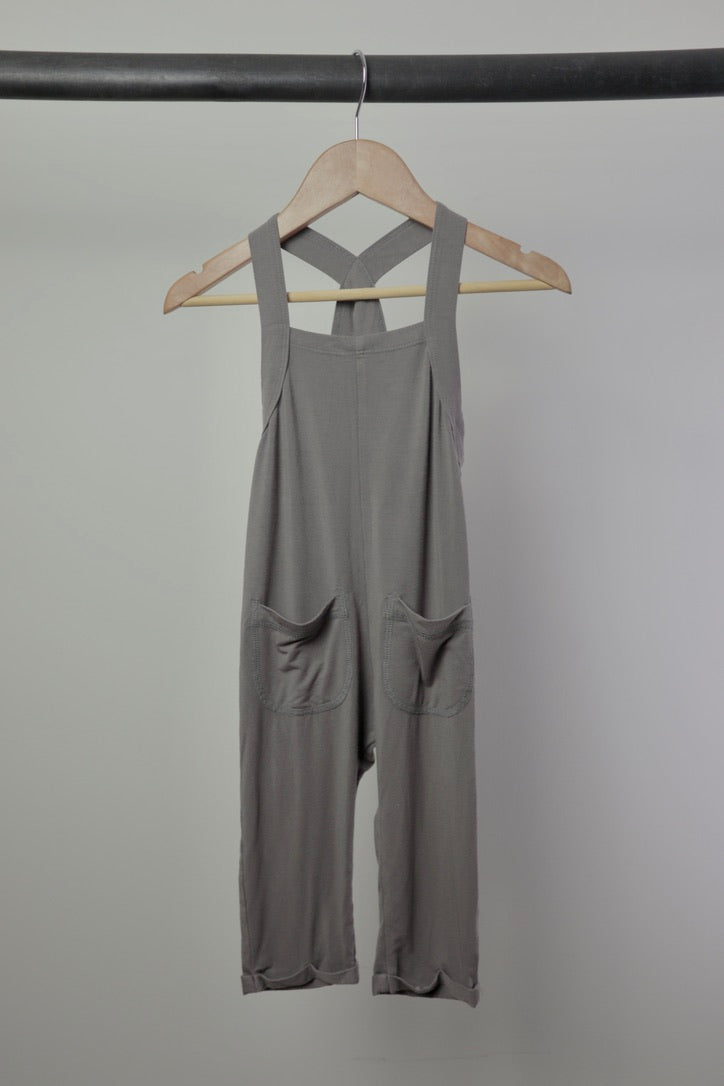 Jax + Lennon Bamboo Cross-Back Overalls — Grey — 2/3Y