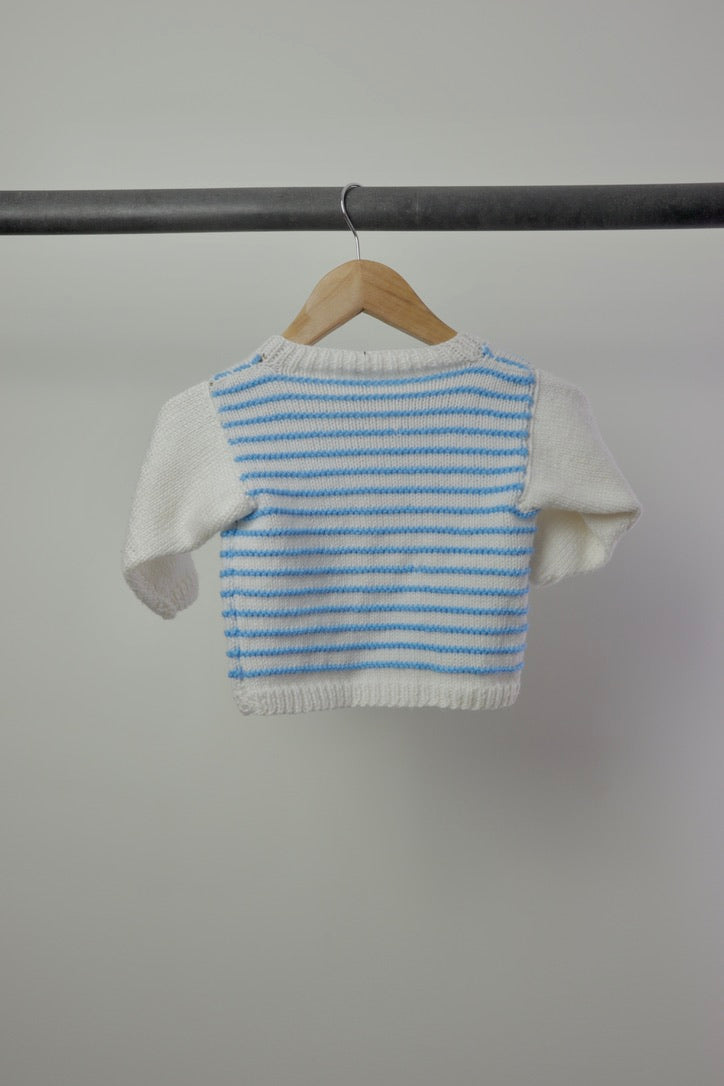 Handmade Blue Striped Knit Cardigan — 12–18M