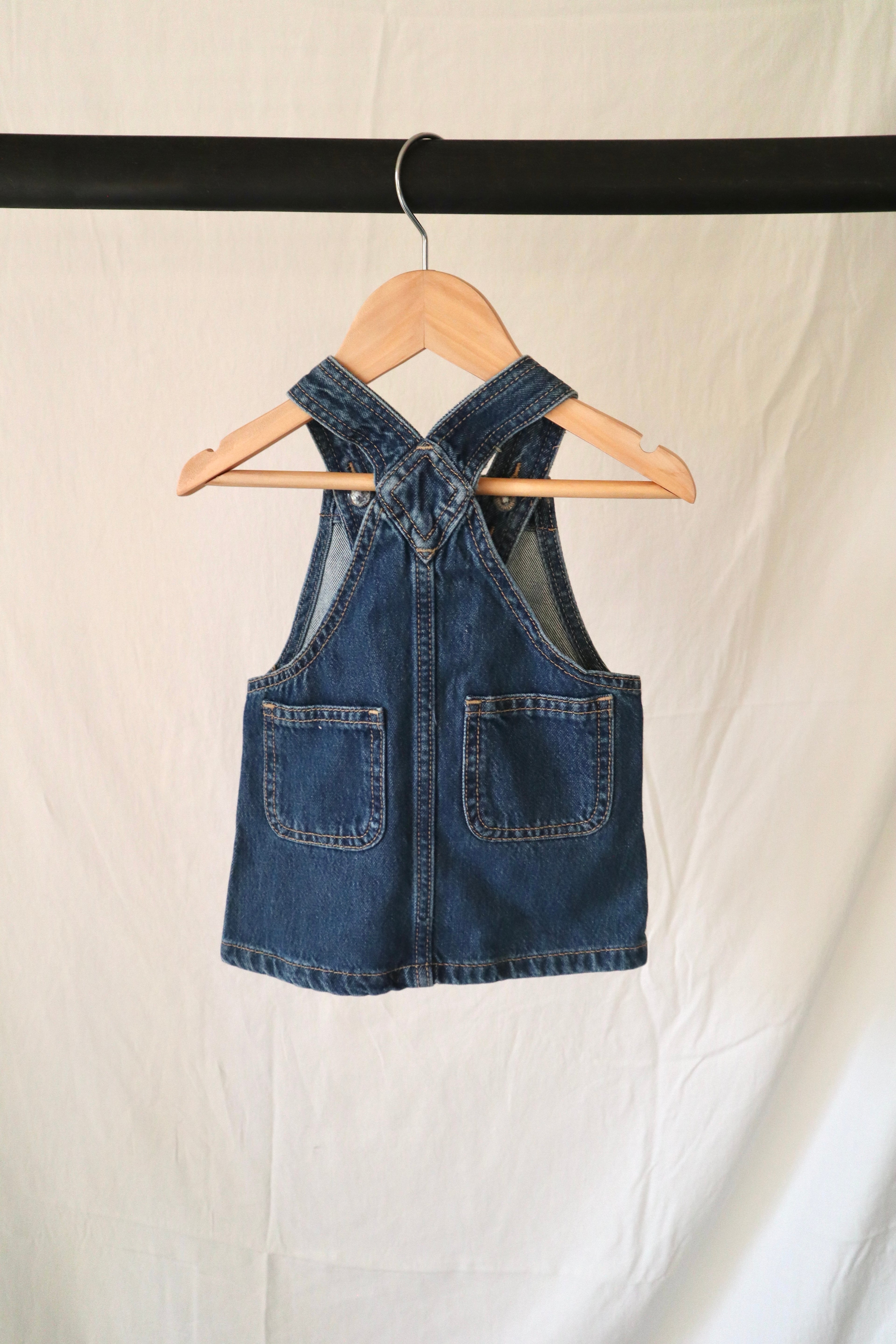 Old Navy — Embroidered Denim Pinafore Dress — NWT — 3–6M