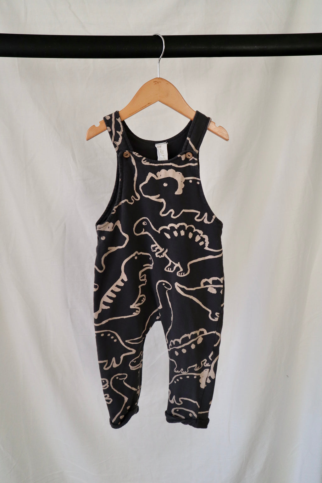 H&M Dinosaur Print Overalls — 12–18 Months
